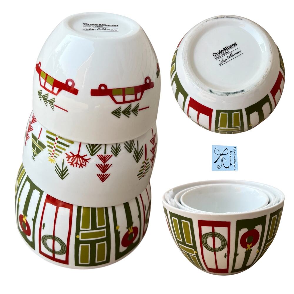 Crate and Barrel x Julia Rothman 3-CT Holiday Tabletop Nesting Bowls